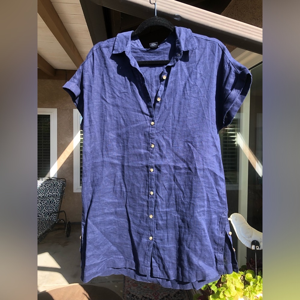 Linen Blue Button Up Dress